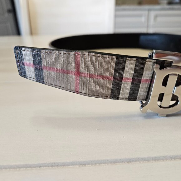 Burberry Archive Beige Check Canvas Reversible Black Leather Belt - Size 38/95 - Picture 3 of 8